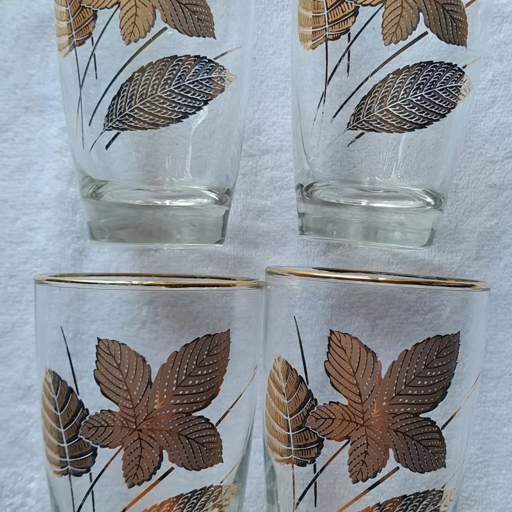 Libbey Gold Leaf Glasses Set of 4 Vintage